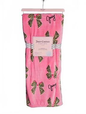 Juicy Couture Pink Leopard Bow Plush Throw Blanket Oversized 60x70 Y2K McBling